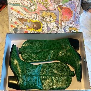 Jeffrey Campbell Dagget Cowboy Boots - Green Croc